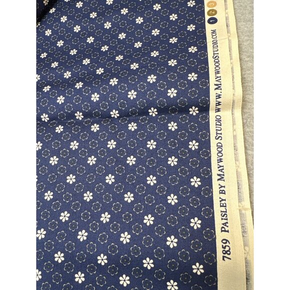 Navy Blue Floral Paisley Fabric by Maywood Studio 1/2 yard x 44" wide Cotton Sew - Picture 4 of 8